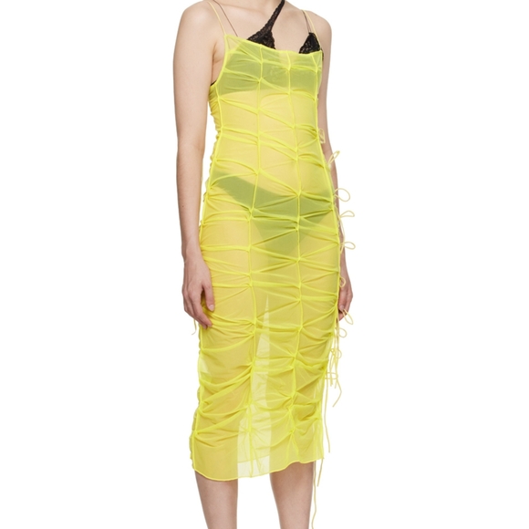 NWT FANCI Yellow Tanned Midi Ruched Dress. Small - Picture 3 of 6